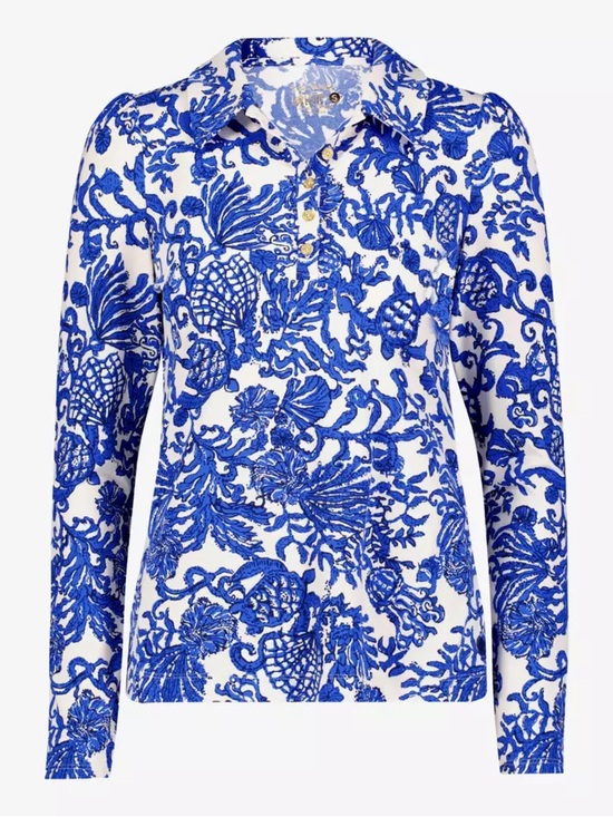 Lilly Pulitzer Tops - Lily Pulitzer Luxletic Frida Coconut Long Sleeve Polo Medium